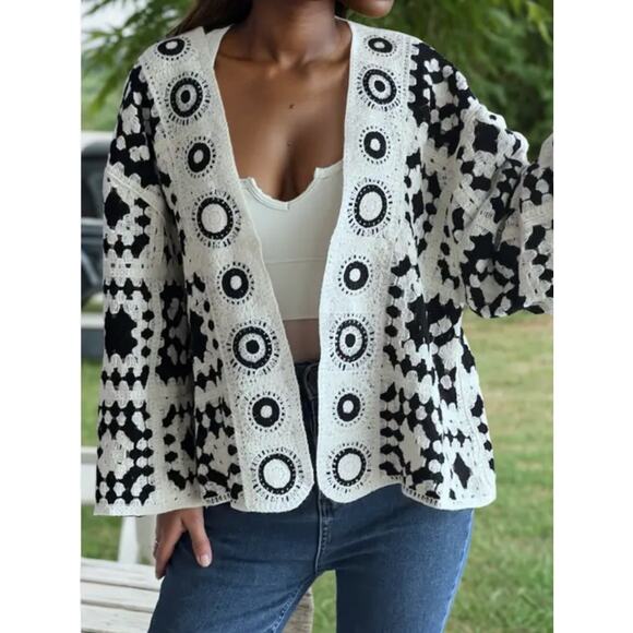 Anthropologie Sweaters - Anthropologie Cardigan Sweater Crochet Granny Square Knit Open Boho Retro OSFM